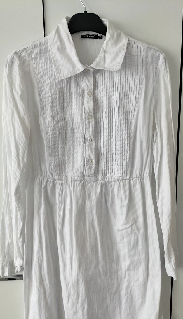 Düğmeli Beyaz Keten tunik - Görsel 2