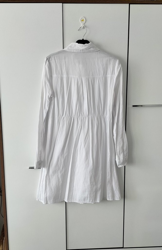 Düğmeli Beyaz Keten tunik - Görsel 3