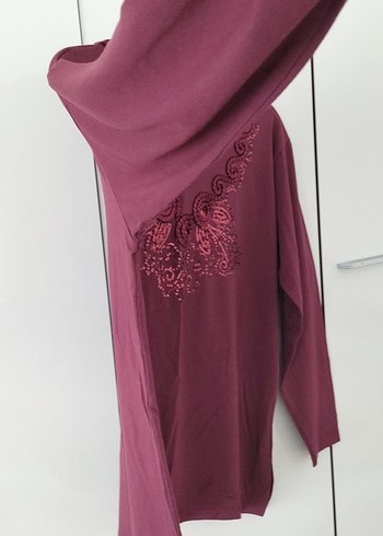 Bordo Uzun Kollu Nakışlı Payetli Bluz - Görsel 4