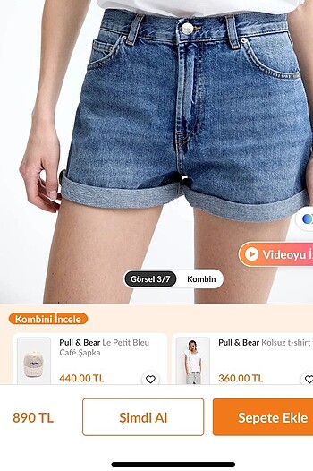 Pull bear yüksek bel mom fit denim şort