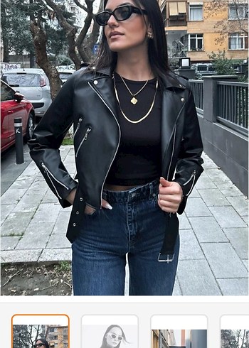 Zincir Detaylı Siyah Deri Mini Ceket - Görsel 2