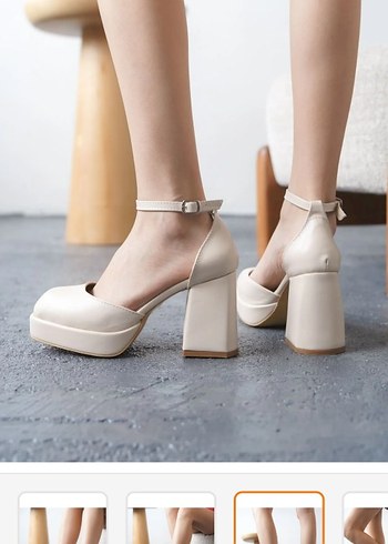 Bej Minimalist Platform Topuklu Kadın Ayakkabı - Görsel 2
