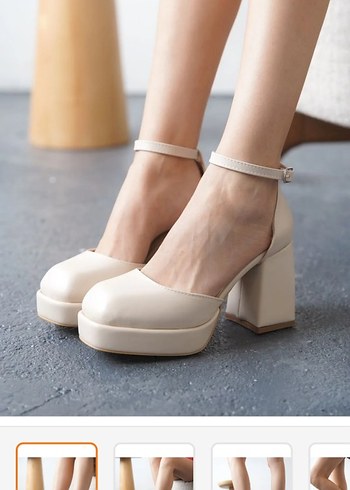 Bej Minimalist Platform Topuklu Kadın Ayakkabı - Görsel 3