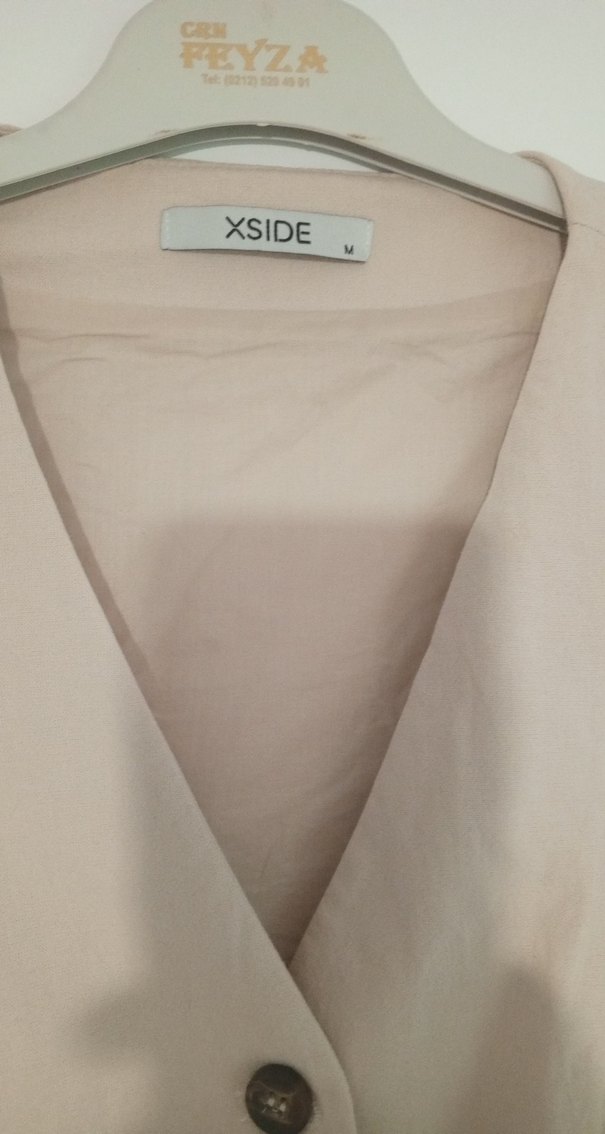 Bej Keten Düğmeli Kadın Yelek - Görsel 2