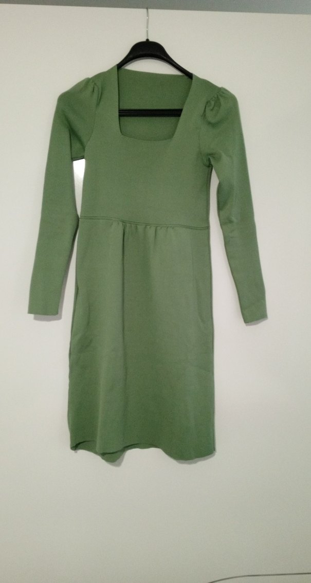 Uzun Kollu Yeşil Kadın Triko Elbise - Görsel 3