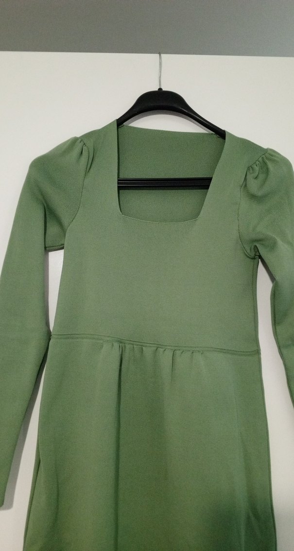 Uzun Kollu Yeşil Kadın Triko Elbise - Görsel 2