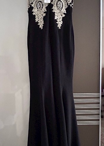 Dantel İşlemeli Siyah Uzun Abiye Elbise - Görsel 5