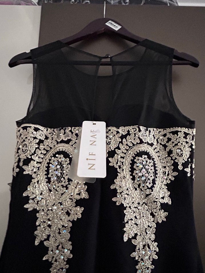 Dantel İşlemeli Siyah Uzun Abiye Elbise - Görsel 4