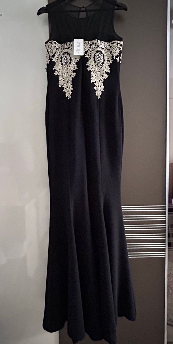 Dantel İşlemeli Siyah Uzun Abiye Elbise - Görsel 5