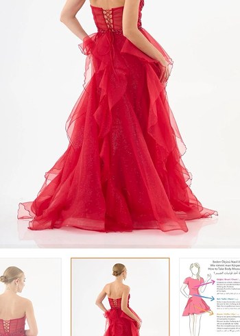 Kırmızı Drapeli Uzun Straplez Abiye - Görsel 5