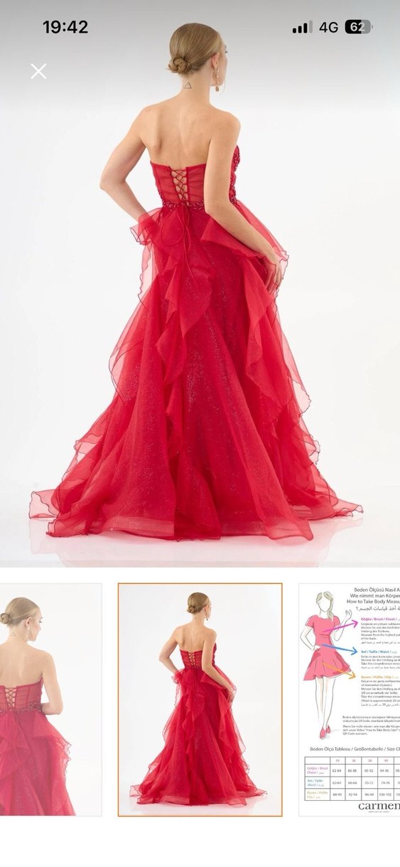 Kırmızı Drapeli Uzun Straplez Abiye - Görsel 5