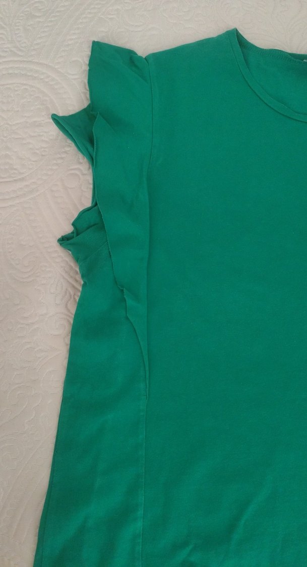 Yeşil Kısa Kollu Basic Keten Tişört - Görsel 3