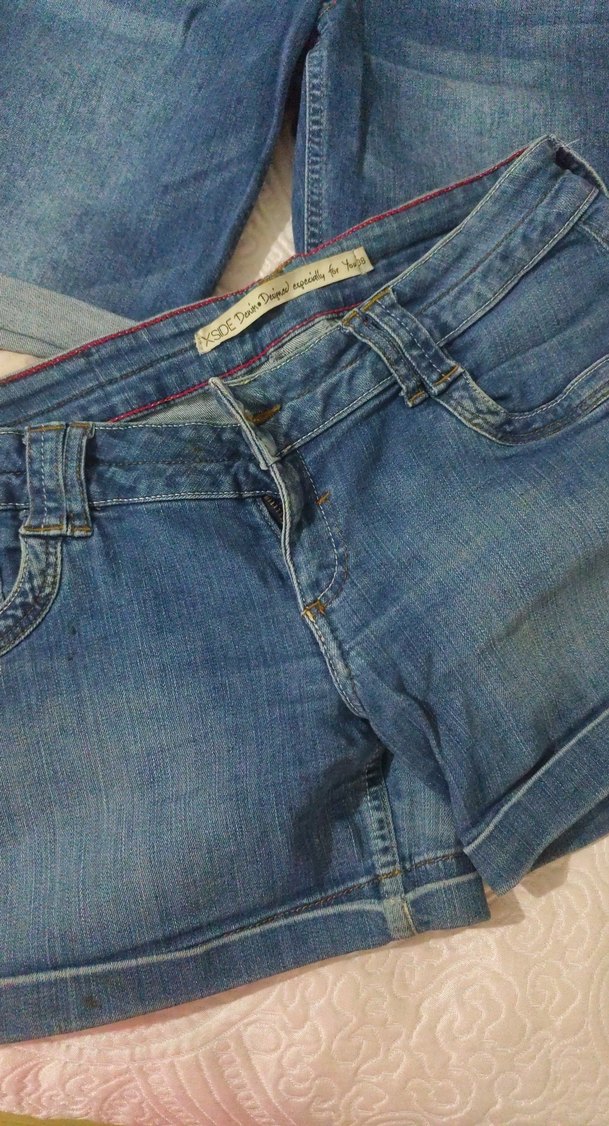 Bej ve Mavi Kadın Kot Şortlar - Görsel 2