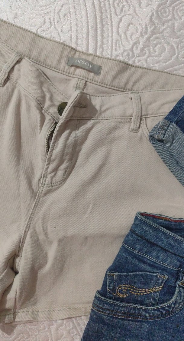 Bej ve Mavi Kadın Kot Şortlar - Görsel 4