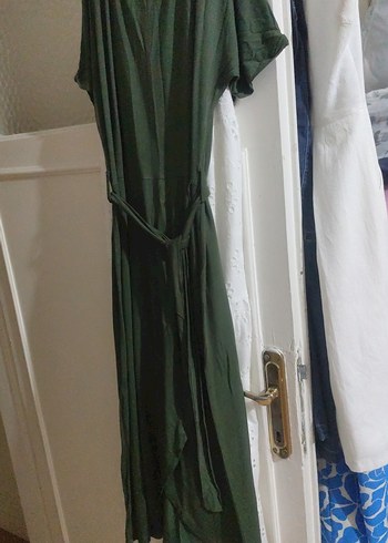 Yeşil penye Salaş Uzun Elbise haki - Görsel 6