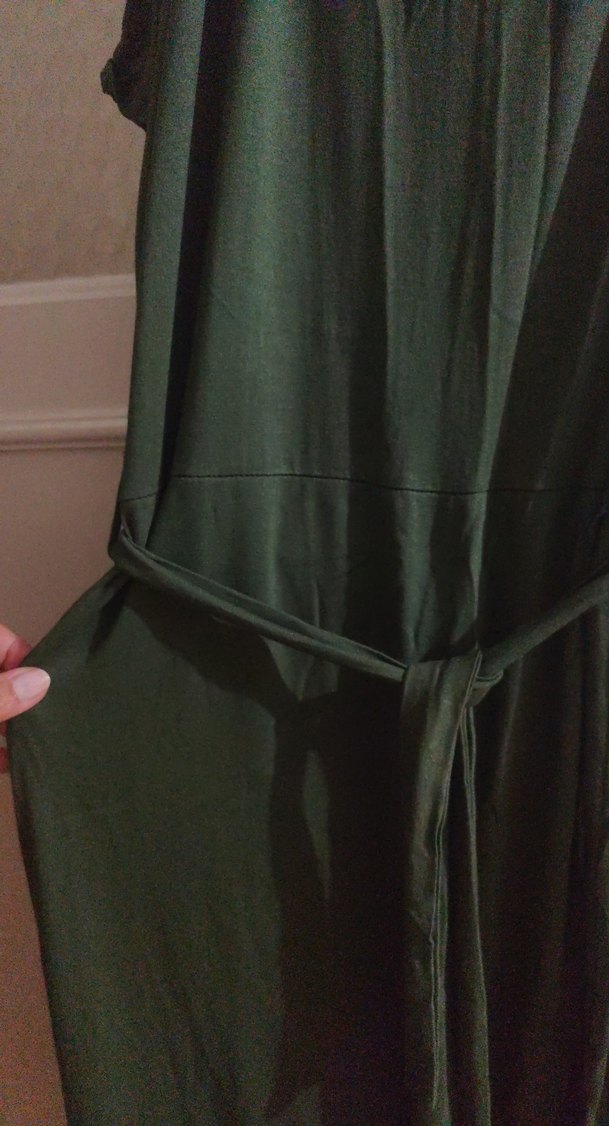 Yeşil penye  Salaş Uzun Elbise haki - Görsel 5