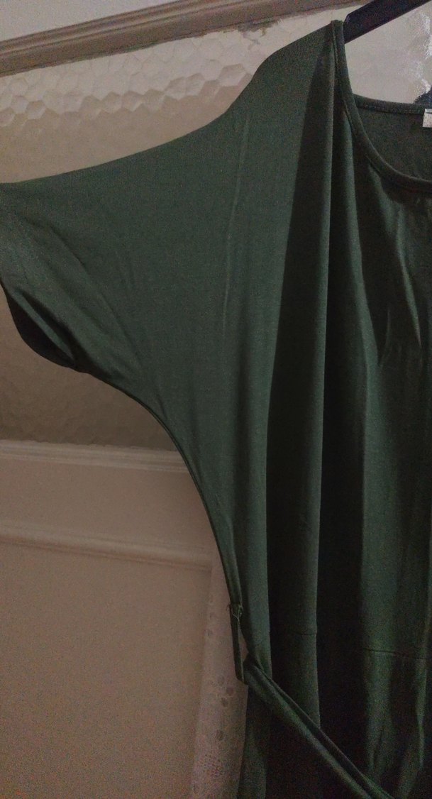 Yeşil penye  Salaş Uzun Elbise haki - Görsel 4