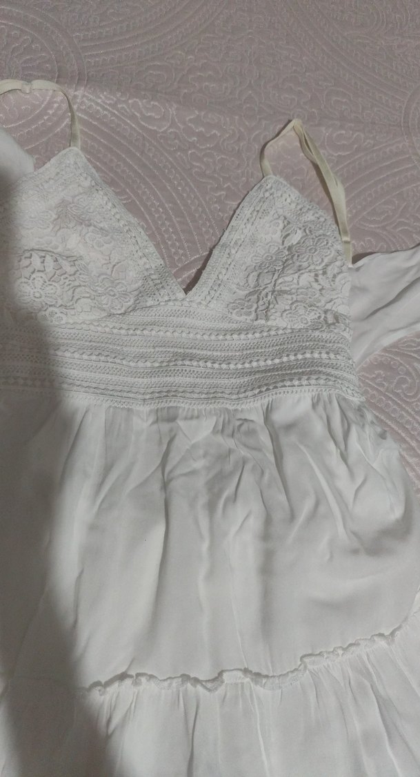 Nakışlı Beyaz Bohem Midi Elbise - Görsel 2