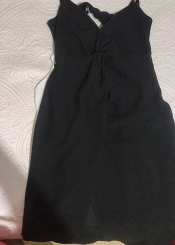 Uzun Siyah Drapeli Askılı Elbise - Görsel 7