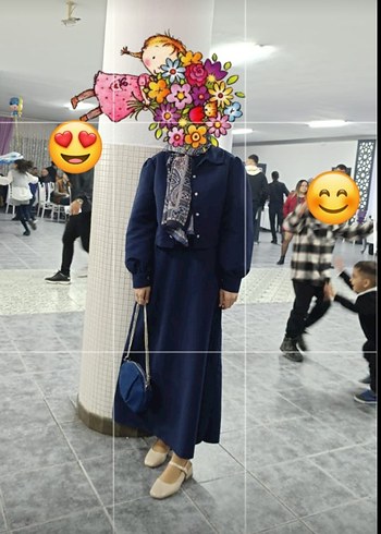Düğmeli lacivert Uzun Kollu ikili Kadın Elbise - Görsel 7
