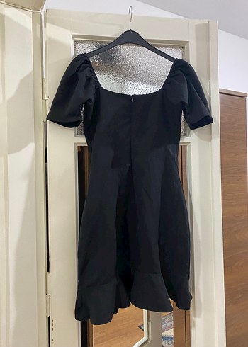 Siyah Drapeli V Yaka Midi Elbise - Görsel 2