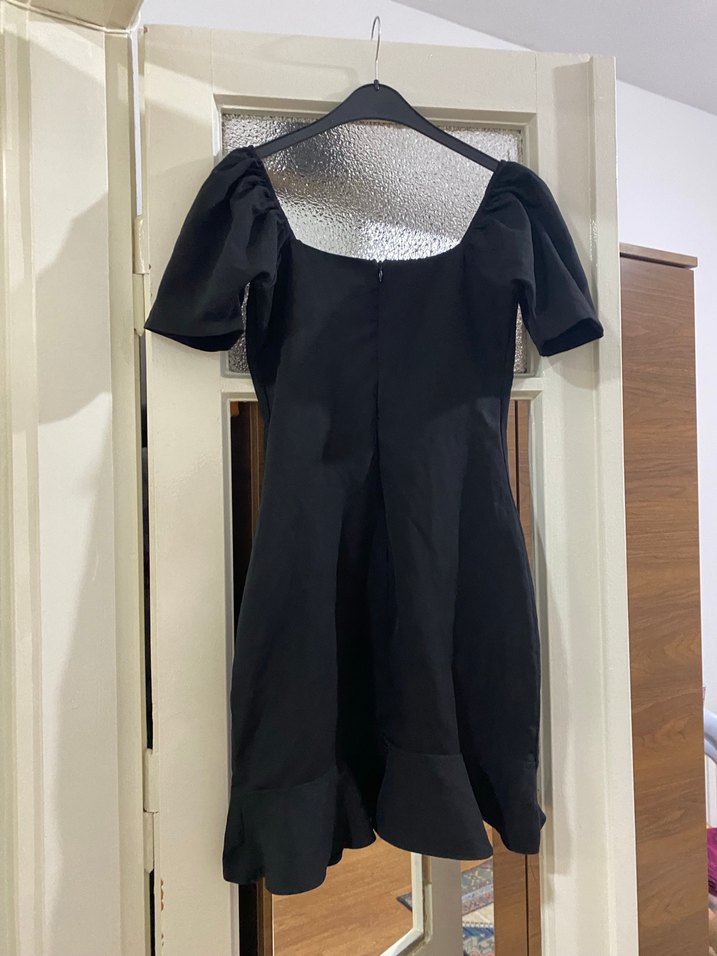 Siyah Drapeli V Yaka Midi Elbise - Görsel 2