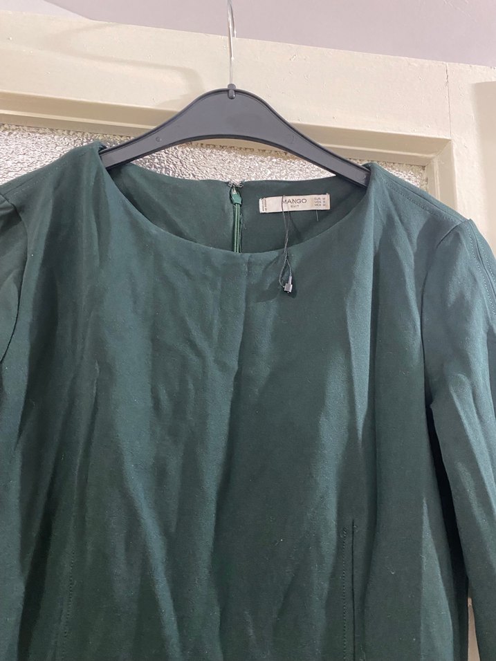 Uzun Kollu Yeşil Kadın Ofis Elbisesi - Görsel 2