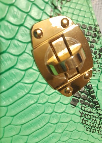 Yılan Desenli Yeşil Deri Kadın Portföy Çanta - Görsel 6