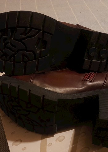 Bordo Deri Platform Topuklu Bot - Görsel 5