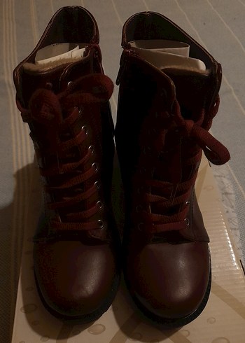 Bordo Deri Platform Topuklu Bot - Görsel 2