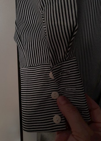 Düğmeli Çizgili Kadın Gömlek - Görsel 6