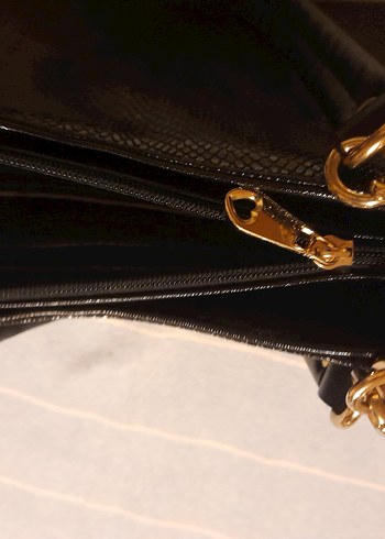 Klasik Siyah Parlak Yılan Desenli Deri Çanta - Görsel 7