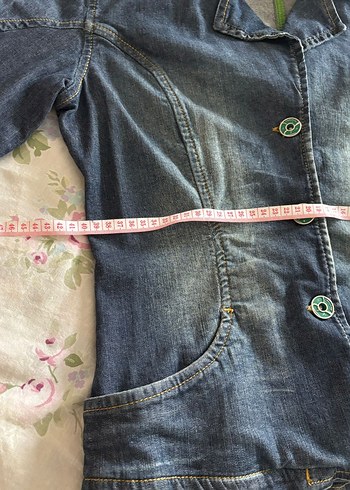 Düğmeli Lacivert Kadın Vintage Kot Ceket - Görsel 4