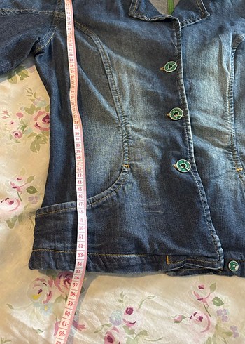 Düğmeli Lacivert Kadın Vintage Kot Ceket - Görsel 2