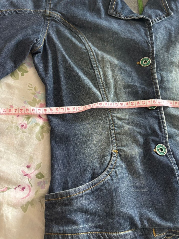 Düğmeli Lacivert Kadın Vintage Kot Ceket - Görsel 4