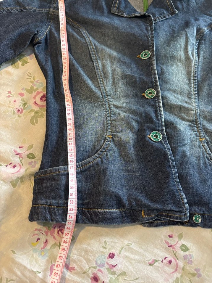 Düğmeli Lacivert Kadın Vintage Kot Ceket - Görsel 2