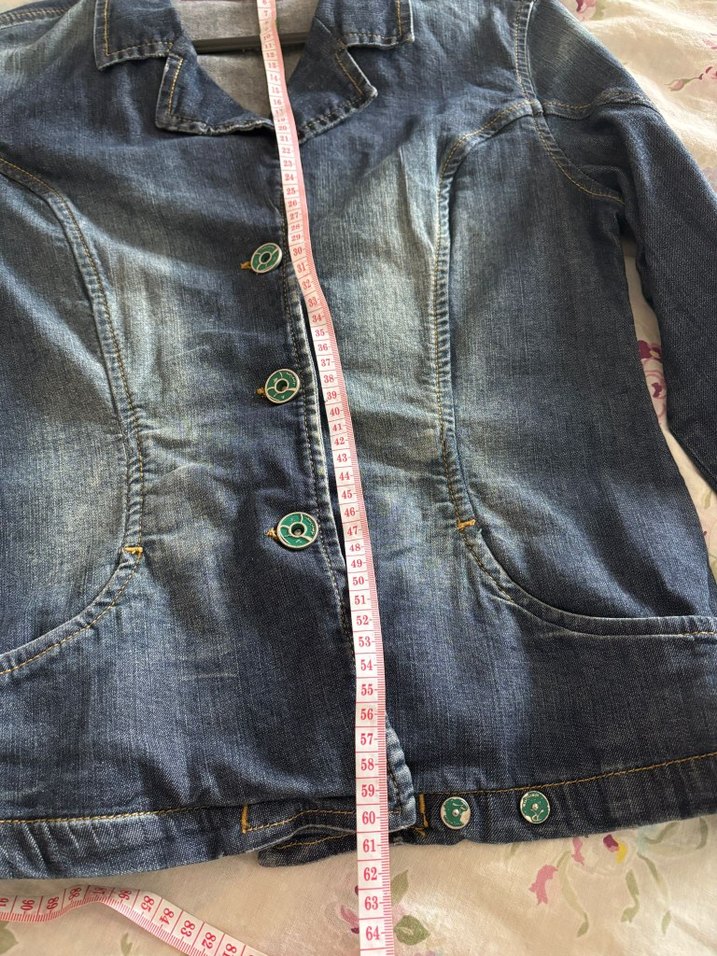 Düğmeli Lacivert Kadın Vintage Kot Ceket - Görsel 3