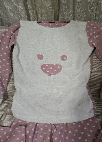s Beden pembe Renk kışlık polar pijama takımı uzun kollu