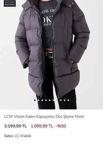 Gri Kadın Peluş Detaylı Kış Montu 2 defa giyildi genış kalıp - Görsel 2