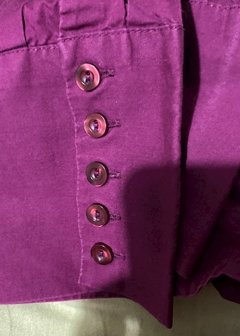 Mor Düğmeli Keten Kadın Gömlek - Görsel 4