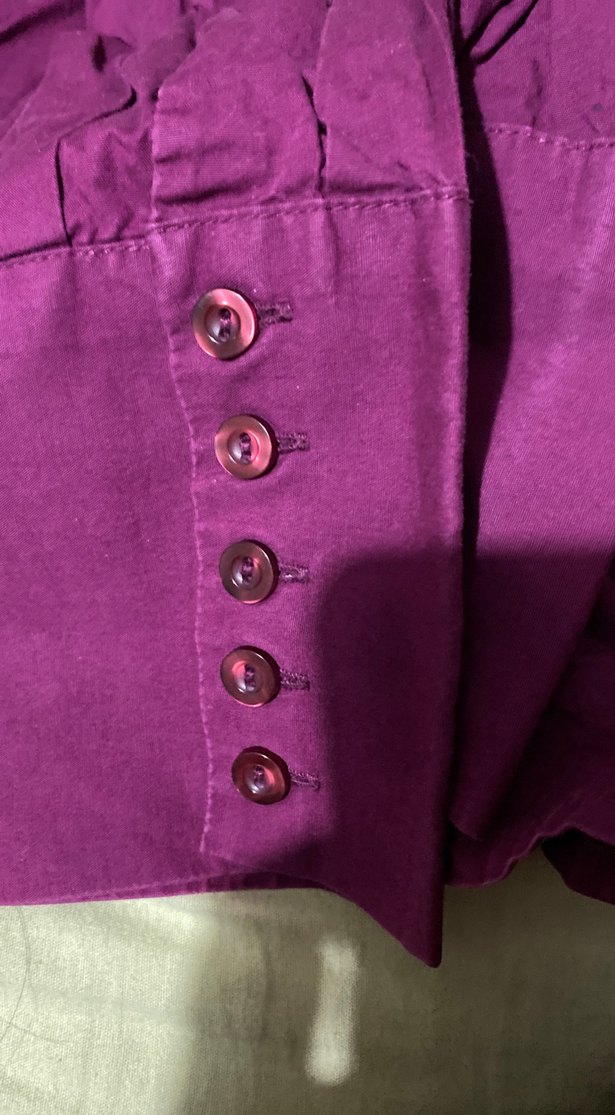 Mor Düğmeli Keten Kadın Gömlek - Görsel 4