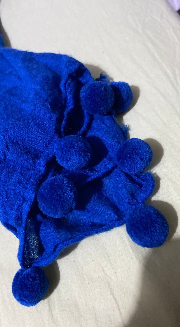 Püsküllü Mavi Kadın Şal - Görsel 2