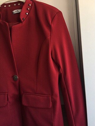 Kırmızı uzun blazer ceket