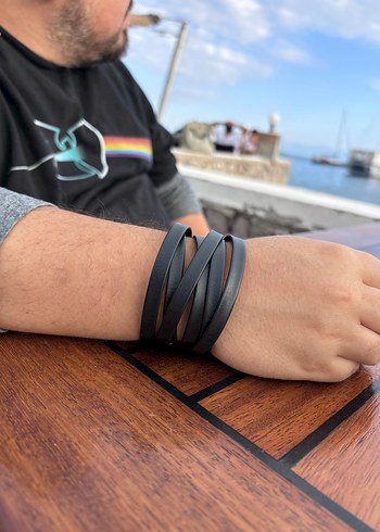 Beden siyah Renk Minimalist Siyah Erkek Deri Bileklik
