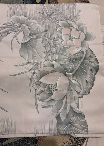 2 Adet saten perde Yeşil Nilüfer desenli kalın perde - Görsel 3