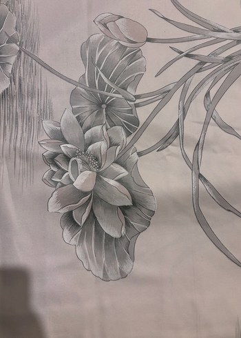 2 Adet saten perde Yeşil Nilüfer desenli kalın perde - Görsel 2