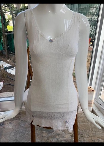 Beyaz kombinezon dantelli atlet mini elbise - Görsel 2