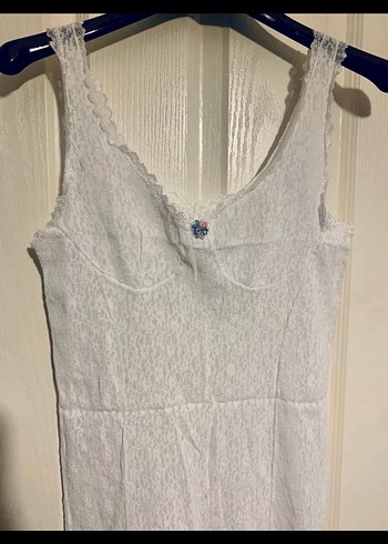 Beyaz kombinezon dantelli atlet mini elbise - Görsel 6