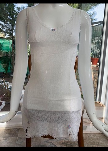 Beyaz kombinezon dantelli atlet mini elbise - Görsel 3