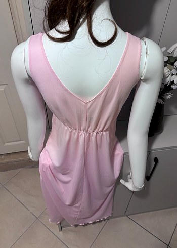 Pembe Uzun kalın askılı Dantel Detaylı Kadın Gecelik - Görsel 6